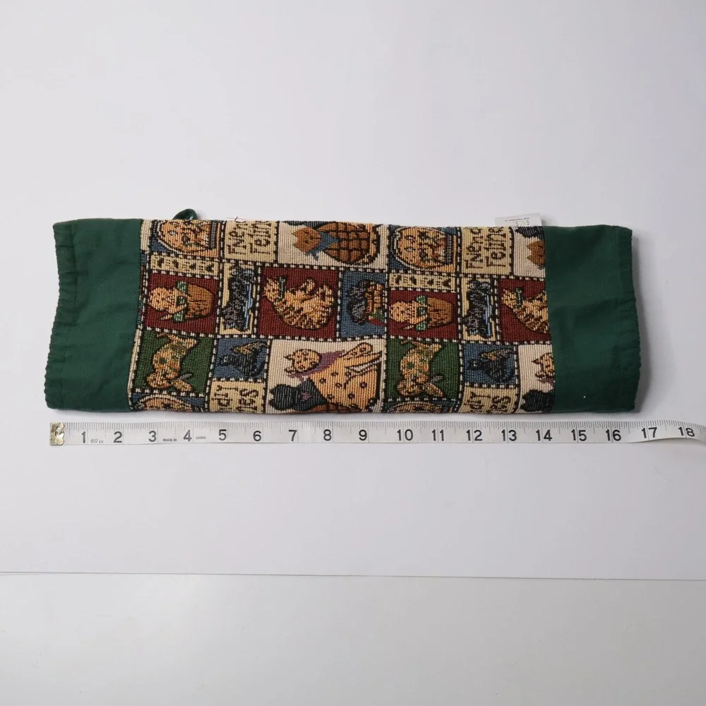 Sacsoc Friendly Felines Cat Tapestry‎ Plastic Bag Holder Green Vintage Organizer